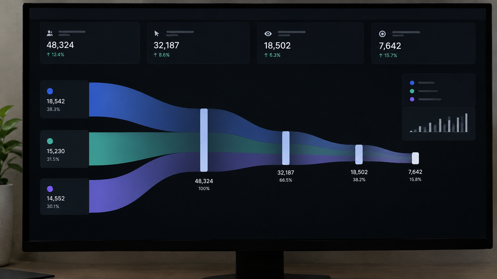 A customer journey funnel chart showing acquisition sources and conversion steps for a health and wellness site